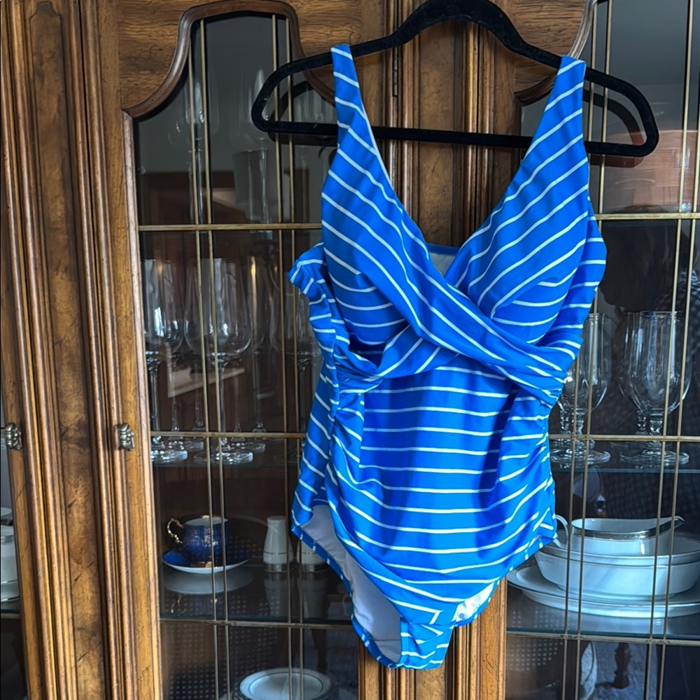Blue Striped One-Piece Swimsuit